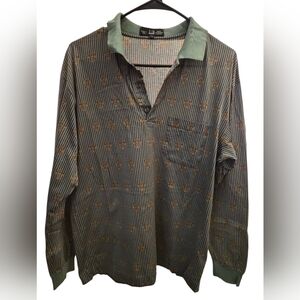 Dunhill Black Striped Shirt with Green Collar and Gold Accents